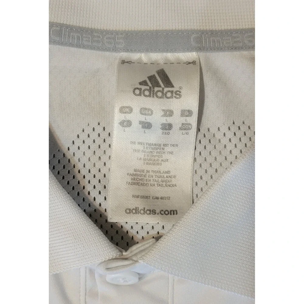 Adidas Clima365 Mens Polo Shirt Large White Blue ClimaCool Golf Athletic Tee